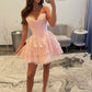 Cute Strapless Chiffon Lace Short Prom Dress, A-line Knee Length Evening Party Dress
