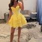 Cute Strapless Chiffon Lace Short Prom Dress, A-line Knee Length Evening Party Dress