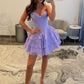 Cute Strapless Chiffon Lace Short Prom Dress, A-line Knee Length Evening Party Dress