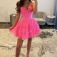 Cute Strapless Chiffon Lace Short Prom Dress, A-line Knee Length Evening Party Dress