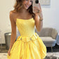 Yellow Strapless Satin Short Prom Dress, Lovely A-line Party Dress