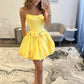 Yellow Strapless Satin Short Prom Dress, Lovely A-line Party Dress