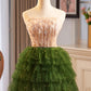 Green A-Line Tulle Sequins Knee Length Party Dress, Lovely Strapless Prom Evening Dress