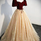 Burgundy Velvet and Champagne Tulle Long Prom Dress, A-Line Evening Party Dress