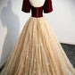 Burgundy Velvet and Champagne Tulle Long Prom Dress, A-Line Evening Party Dress