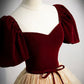 Burgundy Velvet and Champagne Tulle Long Prom Dress, A-Line Evening Party Dress