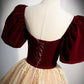 Burgundy Velvet and Champagne Tulle Long Prom Dress, A-Line Evening Party Dress