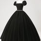 Black Velvet Long Formal Dress, Elegant A-Line Short Sleeve Evening Party Dress