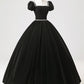 Black Velvet Long Formal Dress, Elegant A-Line Short Sleeve Evening Party Dress