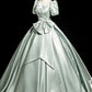 Elegant Satin Floor Length Prom Dress, Green Short Sleeve Evening Party Dress