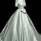 Elegant Satin Floor Length Prom Dress, Green Short Sleeve Evening Party Dress