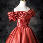 Caramel Satin Long Prom Dress, A-Line Off the Shoulder Party Dress