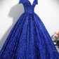 Elegant Sequins Floor Length Formal Dress, Blue A-Line Shiny Evening Party Dress