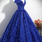 Elegant Sequins Floor Length Formal Dress, Blue A-Line Shiny Evening Party Dress