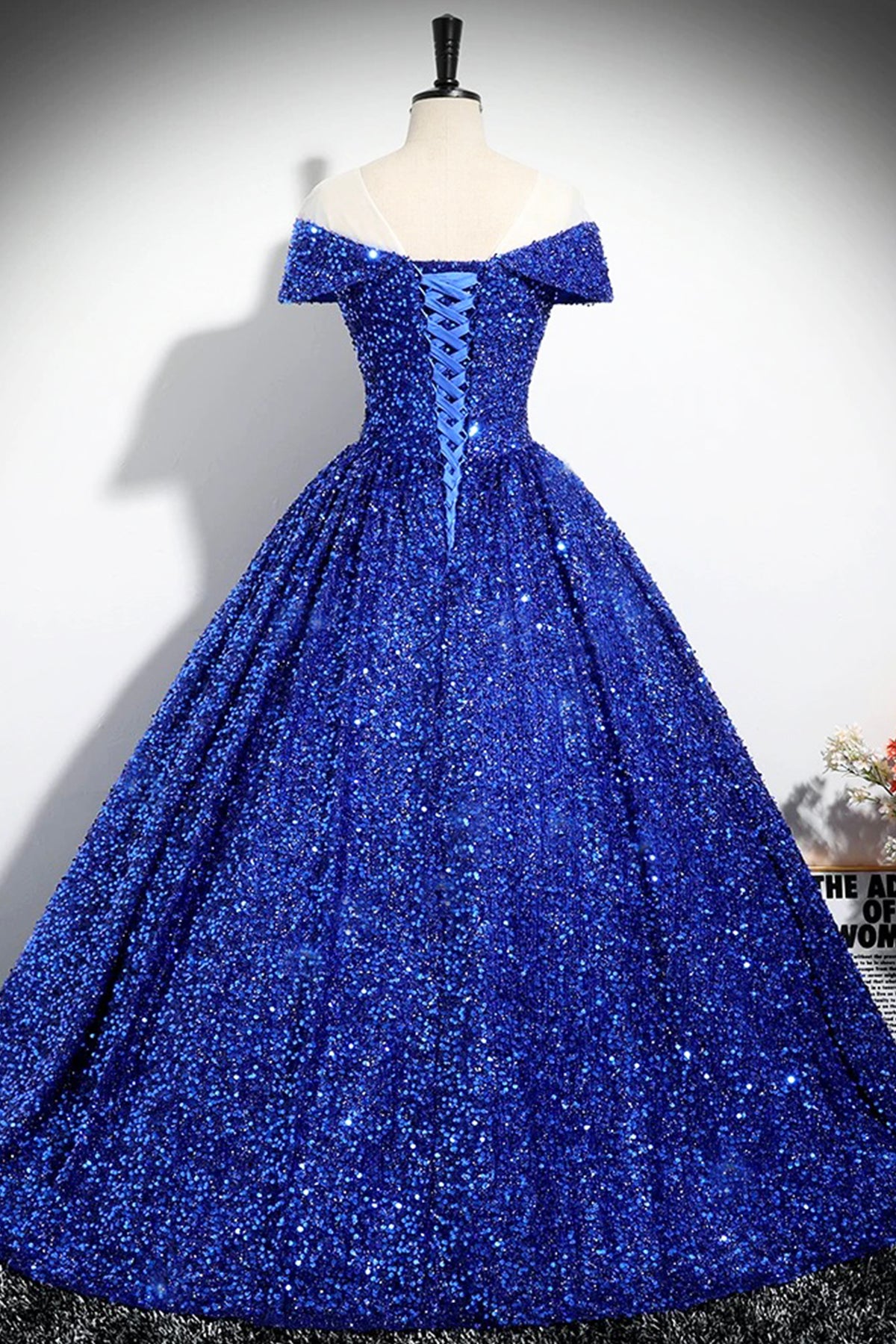 Elegant Sequins Floor Length Formal Dress, Blue A-Line Shiny Evening Party Dress