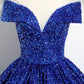 Elegant Sequins Floor Length Formal Dress, Blue A-Line Shiny Evening Party Dress