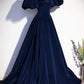 Blue Velvet Long Prom Dress, Beautiful A-Line Backless Evening Party Dress