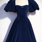 Blue Velvet Long Prom Dress, Beautiful A-Line Backless Evening Party Dress