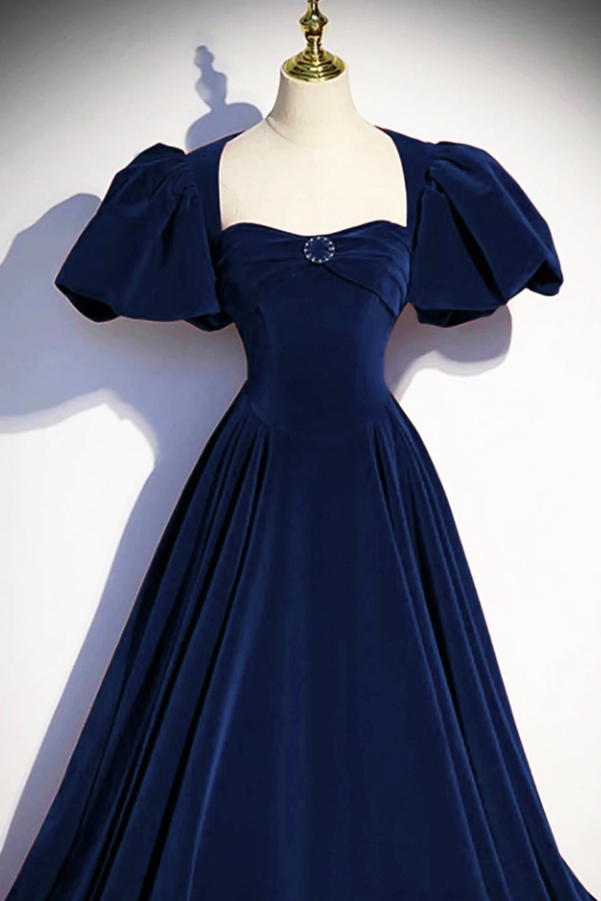 Blue Velvet Long Prom Dress, Beautiful A-Line Backless Evening Party Dress