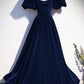 Blue Velvet Long Prom Dress, Beautiful A-Line Backless Evening Party Dress