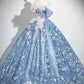 Beautiful Flower Fairy Tulle Long Formal Dress, Blue Off the Shoulder Party Dress