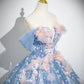 Beautiful Flower Fairy Tulle Long Formal Dress, Blue Off the Shoulder Party Dress