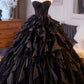 Black Layered Tulle Prom Dress, Black A-Line Strapless Long Evening Party Dress