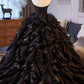 Black Layered Tulle Prom Dress, Black A-Line Strapless Long Evening Party Dress