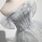 A-Line Off the Shoulder Tulle Prom Dress, Gray Corset Floor Length Party Dress