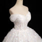 White Tulle Flowers Long A-Line Prom Dresses, Lovely Off the Shoulder Sweet 16 Formal Dresses