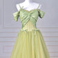 Green Spaghetti Strap Tulle Long Prom Dress, Beautiful A-Line Evening Party Dress