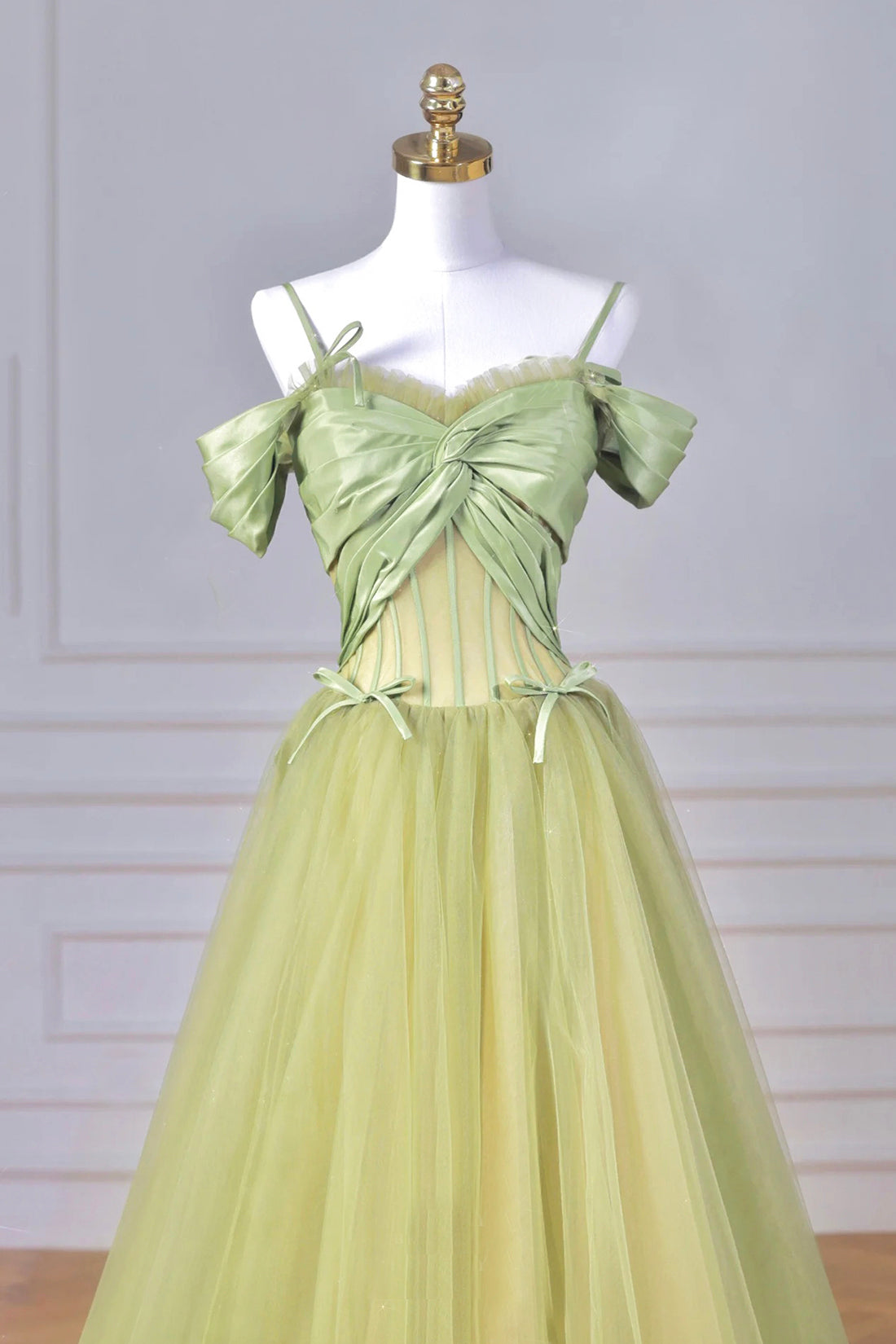 Green Spaghetti Strap Tulle Long Prom Dress, Beautiful A-Line Evening Party Dress