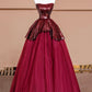 Burgundy Tulle Sequins Long Prom Dress, A-Line Strapless Evening Party Dress