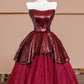 Burgundy Tulle Sequins Long Prom Dress, A-Line Strapless Evening Party Dress