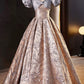 Beautiful Satin Long Prom Dress, A-Line Short Sleeve Evening Party Dress