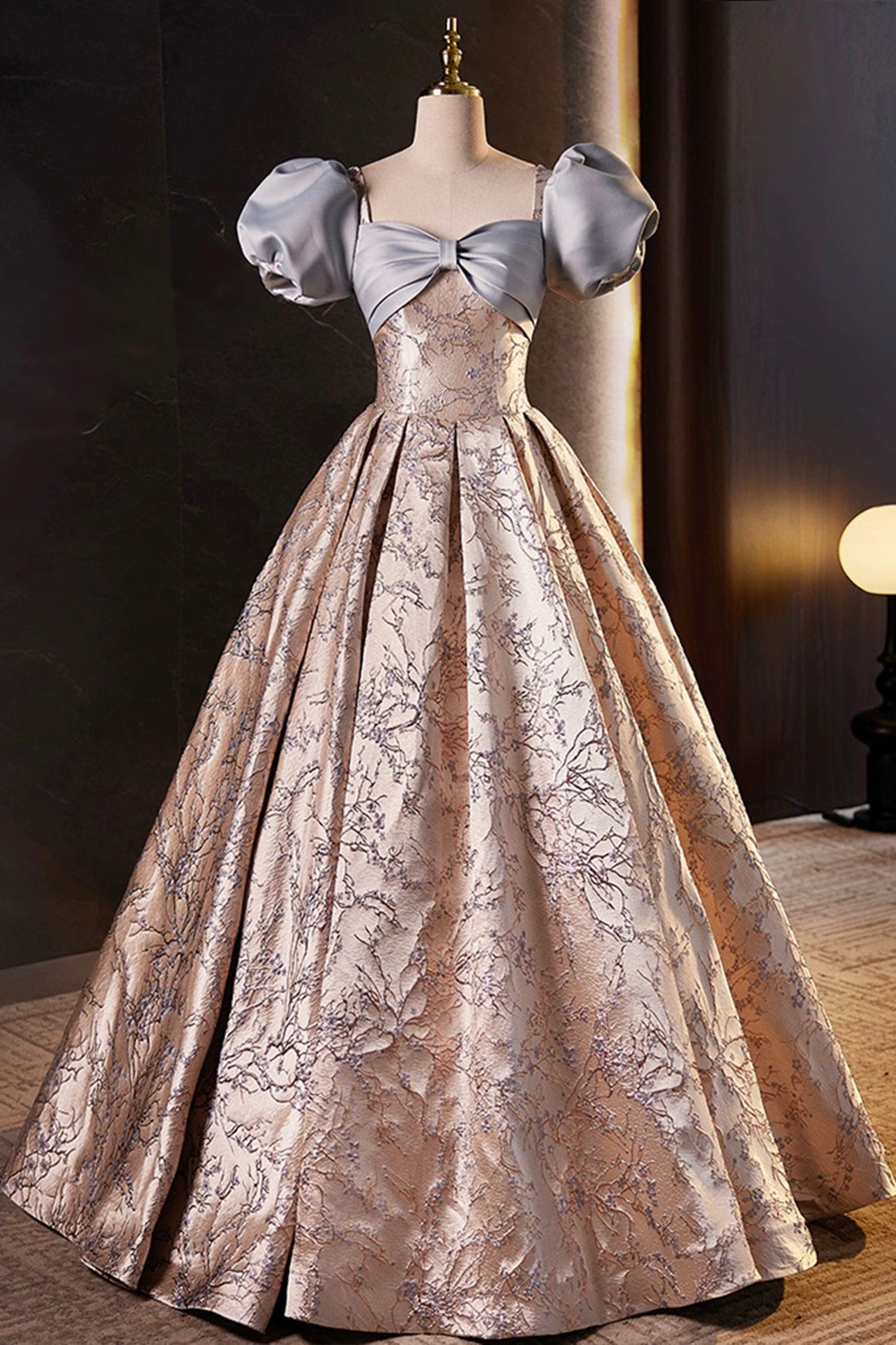 Beautiful Satin Long Prom Dress, A-Line Short Sleeve Evening Party Dress