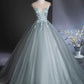 Elegant Tulle Lace Floor Length Prom Dress, Dusty Green Formal Evening Dress