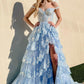 Blue Tulle Lace Long Prom Dress, Off the Shoulder Evening Dress Party Dress