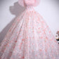 Pink Tulle Floral Long Prom Dress, Pink A-Line Off the Shoulder Party Dress