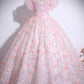Pink Tulle Floral Long Prom Dress, Pink A-Line Off the Shoulder Party Dress