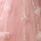 Pink Tulle Lace Long Prom Dress, Pink A-Line Off the Shoulder Party Dress