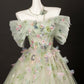 Green Tulle Floral Long Floor Length Formal Dress, Green A-Line Prom Party Dress