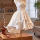 White Satin Short Prom Dress, A-Line Strapless Homecoming Party Dress