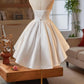 White Satin Short Prom Dress, A-Line Strapless Homecoming Party Dress