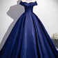 Navy Scoop Neckline Satin Long Prom Dress, A-Line Evening Party Dress
