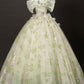Green Tulle Floral Long Floor Length Formal Dress, Green A-Line Prom Party Dress