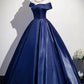 Navy Scoop Neckline Satin Long Prom Dress, A-Line Evening Party Dress