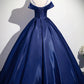 Navy Scoop Neckline Satin Long Prom Dress, A-Line Evening Party Dress