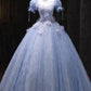 Blue Tulle Sequins Long Prom Dress, Lovely A-Line Evening Party Dress