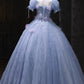 Blue Tulle Sequins Long Prom Dress, Lovely A-Line Evening Party Dress